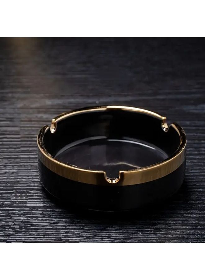 منفضة سجائر مستديرة باللون الأخضر على الطراز العتيق مع حافة ذهبية للاستخدام المنزلي والفندقي - Image 2